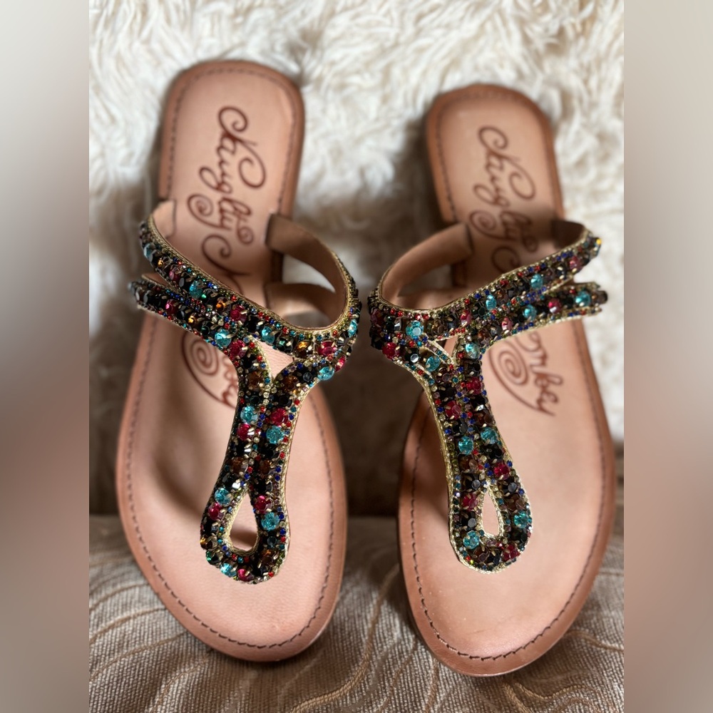 Naughty Monkey Multi Color Rhinestone Slip On Leather Sandals women’s 10